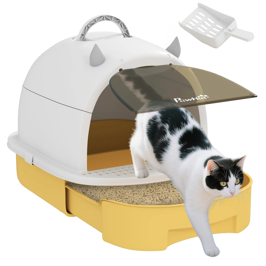 Casetta per Gatti con Bandeja Estraibile e Filtro ¨C zephmum ¨C 40.5x52x39 cm Giallo e Bianco