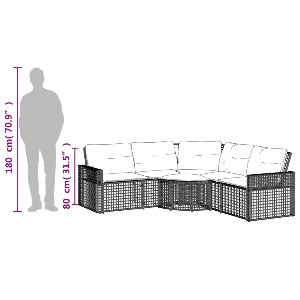 Divano da Giardino a L con Cuscini e Pouf Beige in Polyrattan 365897
