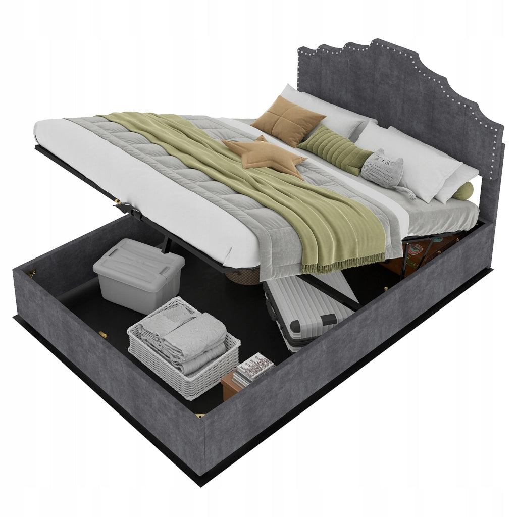 Letto imbottito 140x200 grigio - Xylo - con struttura sollevabile