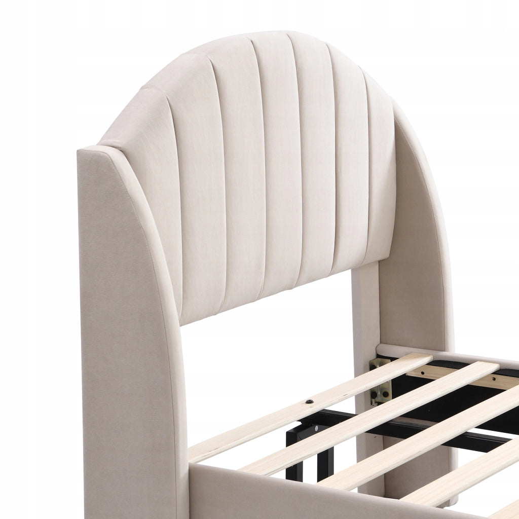 Letto imbottito 90x200 - Xylo - Beige, velluto