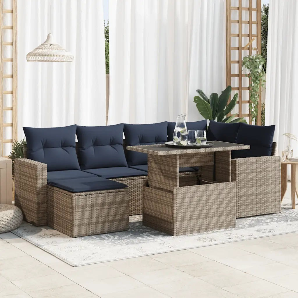 Set Divani da Giardino 7pz con Cuscini Grigio Polyrattan Acacia 3326352