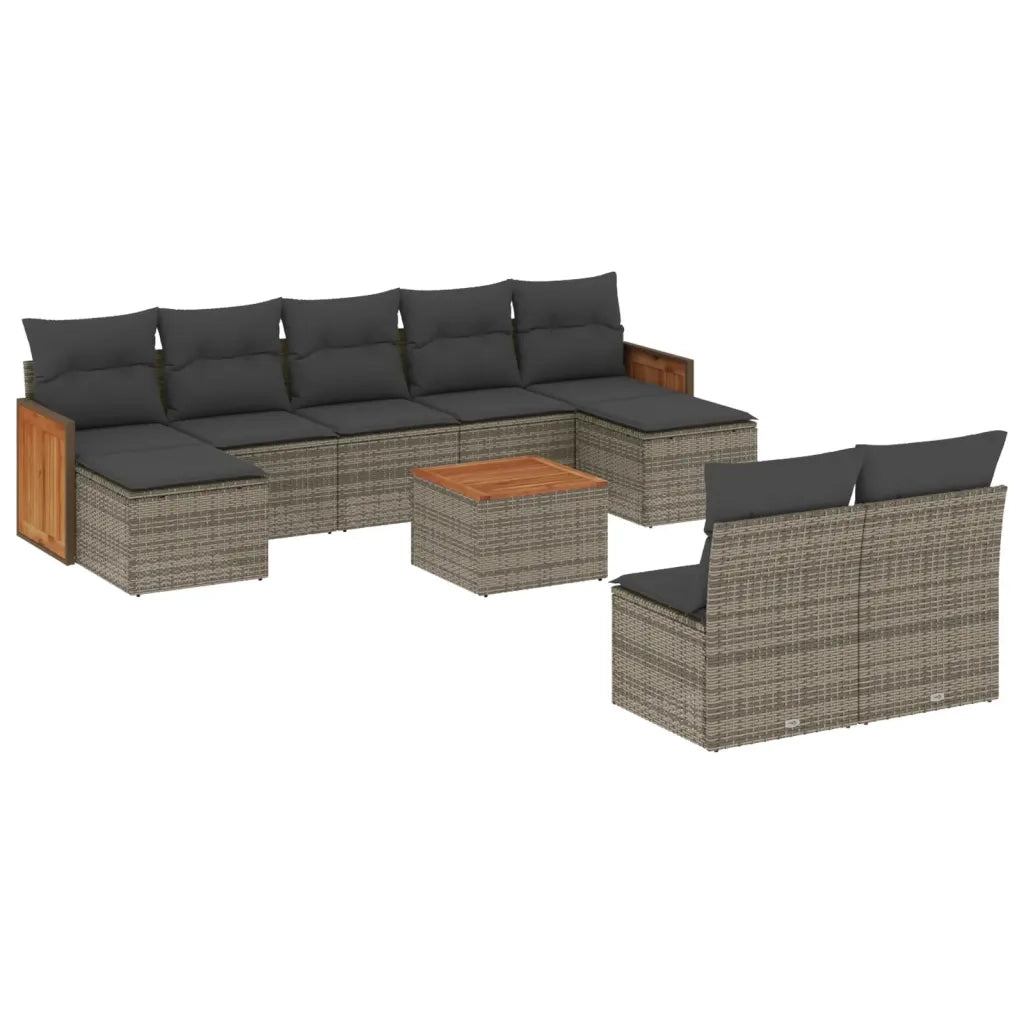 Set Divano da Giardino 10 pz con Cuscini Grigio in Polyrattan 3260464