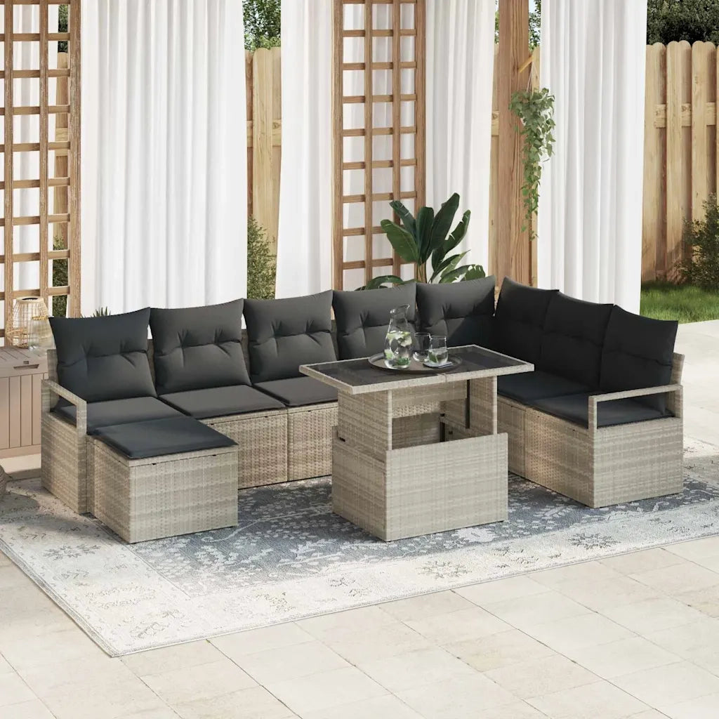 Set Divano da Giardino con cuscino 9 pcs Grigio chiaro