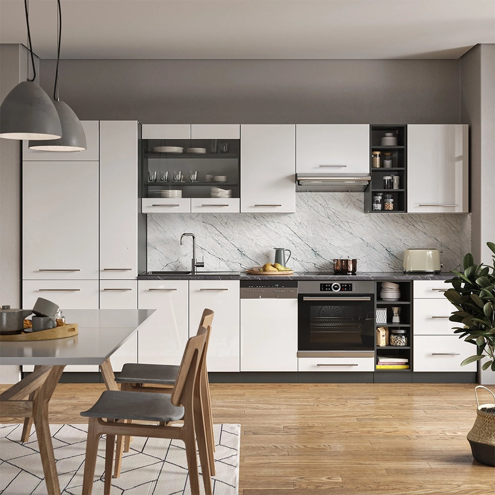 Cucina componibile Fame-Line Bianco lucido/Antracite 355 cm, PL Rovere Vicco