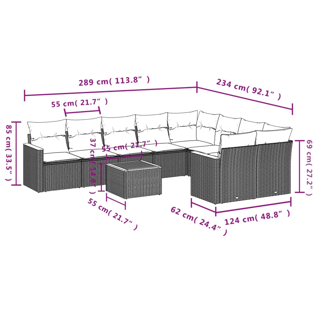 Set Divano da Giardino 10 pz con Cuscini Beige Misto Polyrattan 3226311