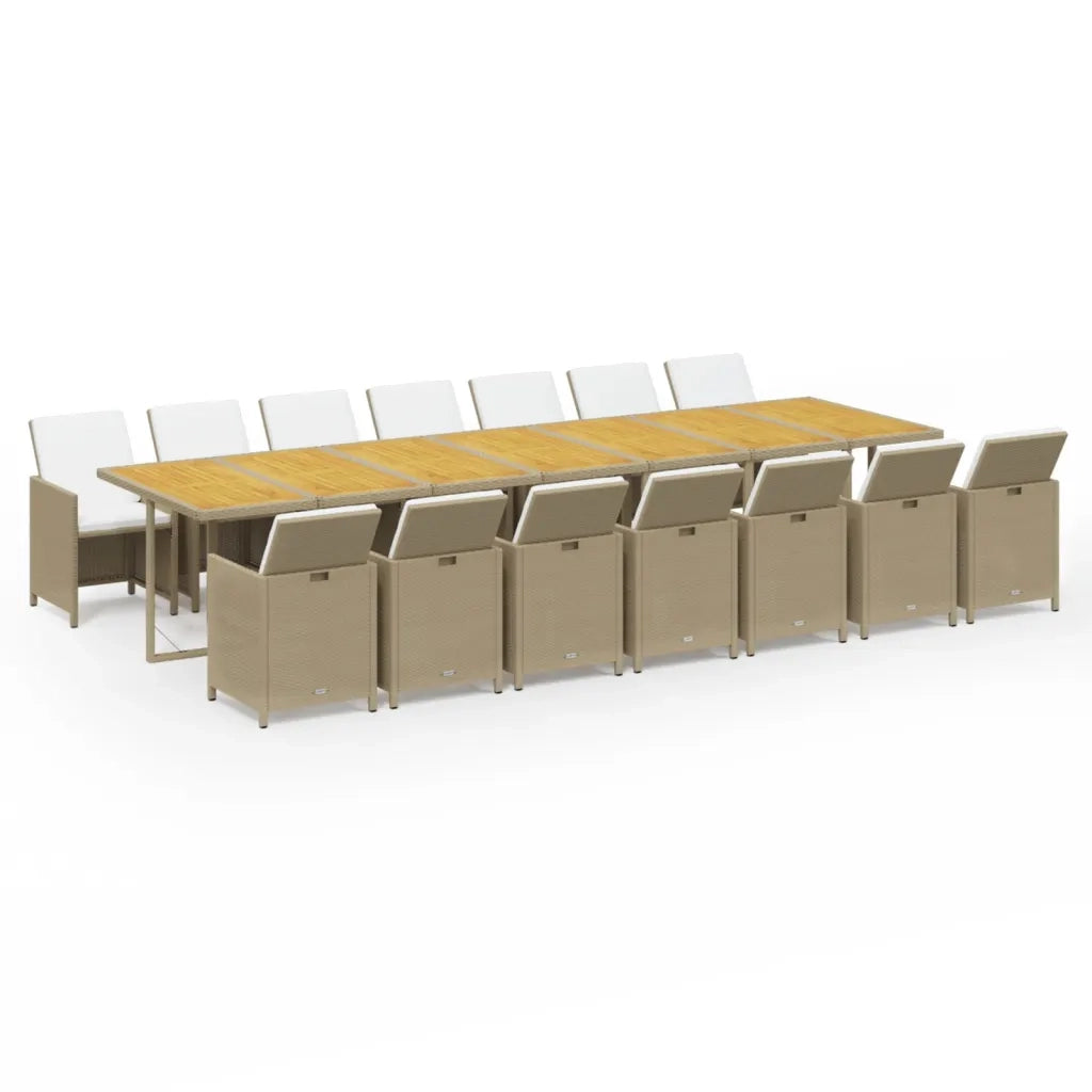 Set da Pranzo da Giardino 15 pz con Cuscini Beige in Polyrattan 3095662