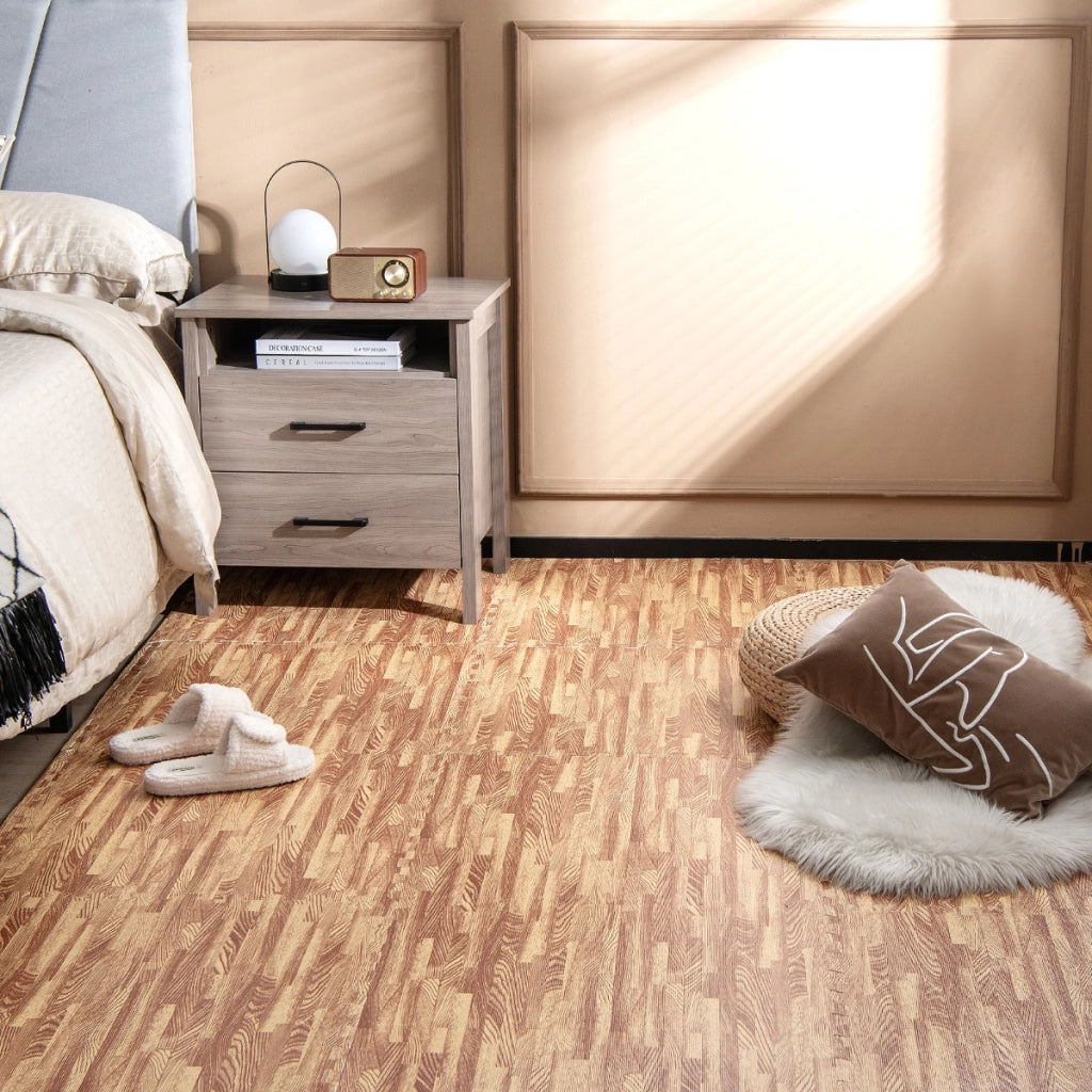 Tappeto puzzle effetto legno in schiuma EVA 61x61cm, Tappetini a incastro con bordi perimetrali copertura 4,5 M2
