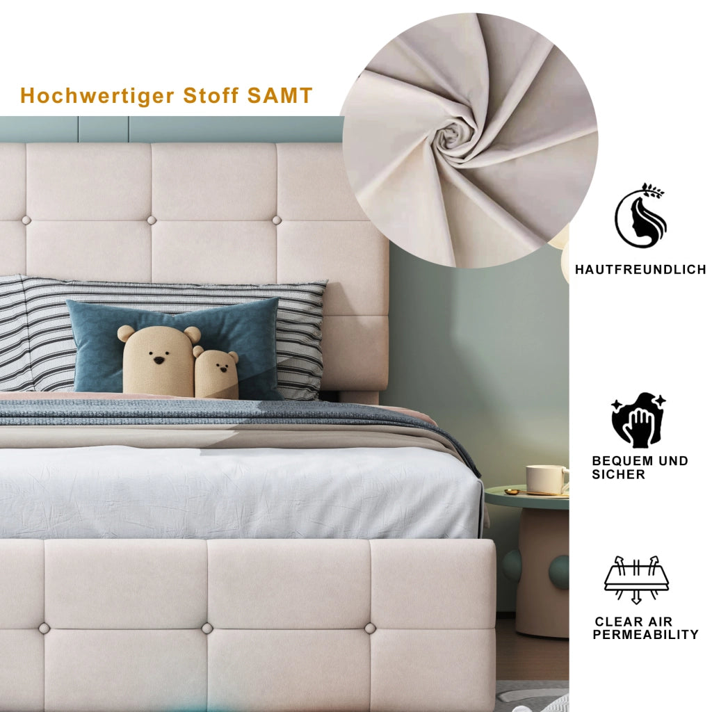 letto imbottito velluto beige 180 x 200 cm