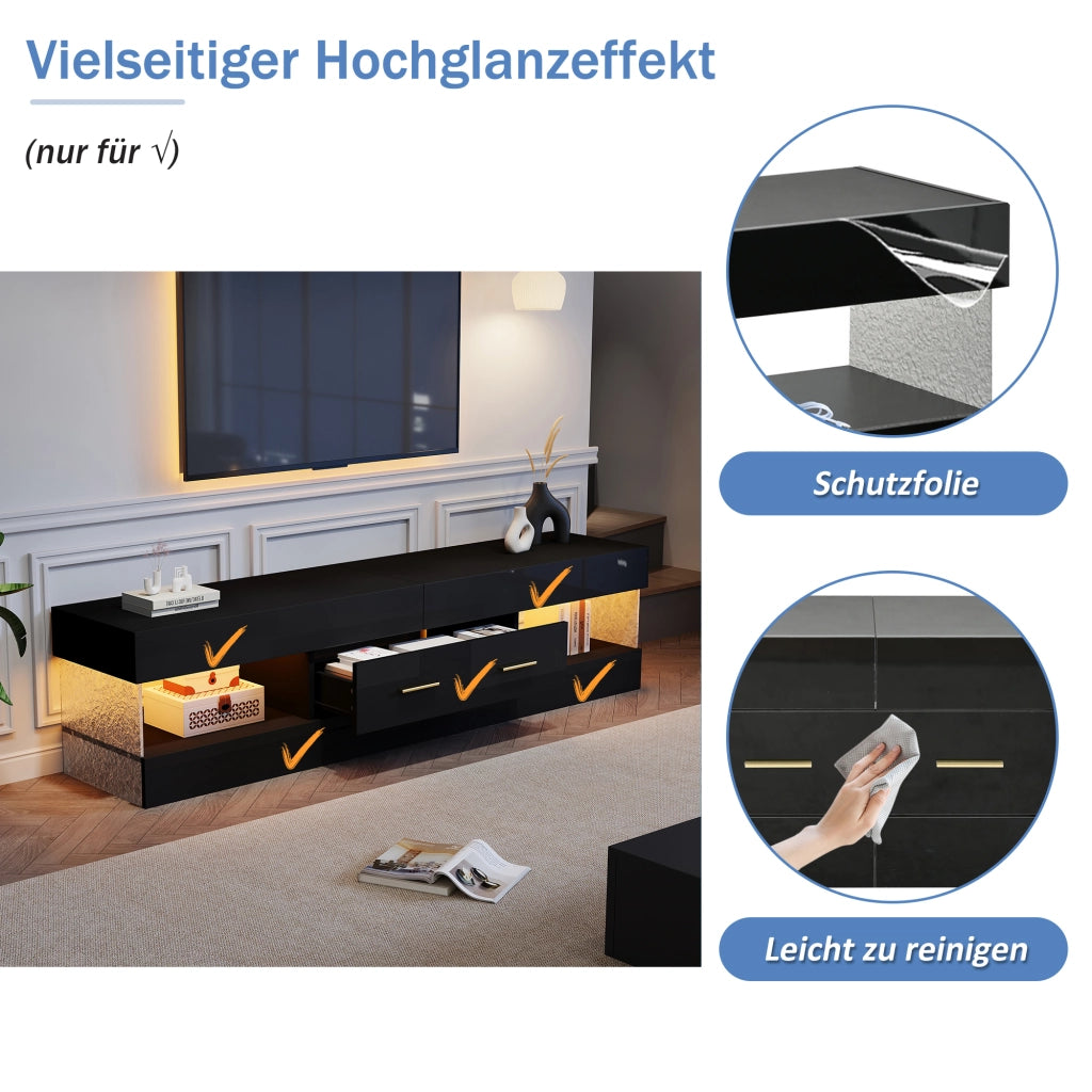 Cassettiera TV nera in truciolato lunghezza 152 cm