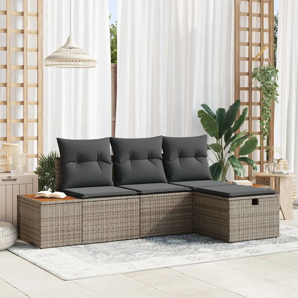 Set Divano da Giardino con cuscino 4 pcs Grigio Poly Rattan 3359616
