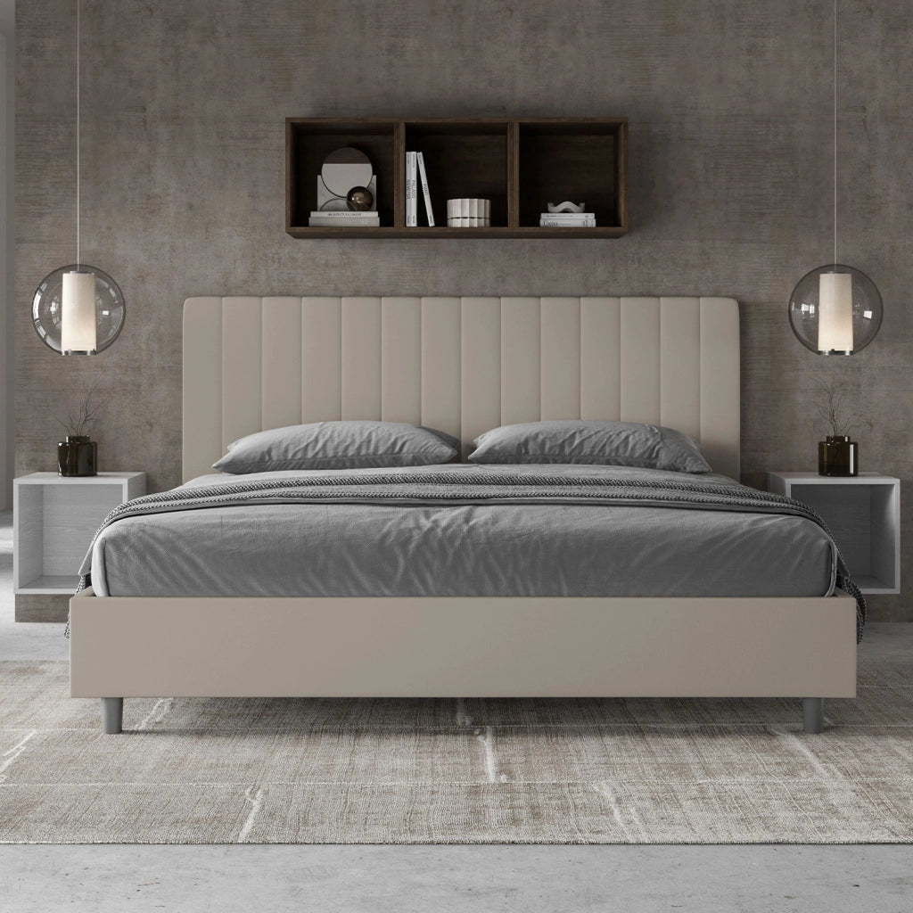 BS COM Letto matrimoniale king size senza rete imbottito 180x210 similpelle tortora