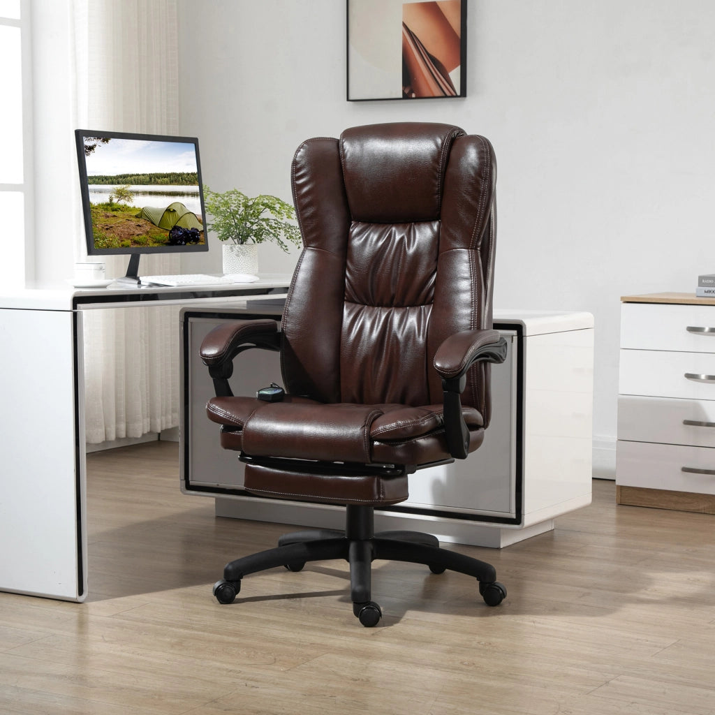 Poltrona Massaggiante Reclinabile Elettrica con Poggiapiedi e Testiera ¨C Minimal ¨C Similpelle Marrone 68.5x68.5x113-121cm