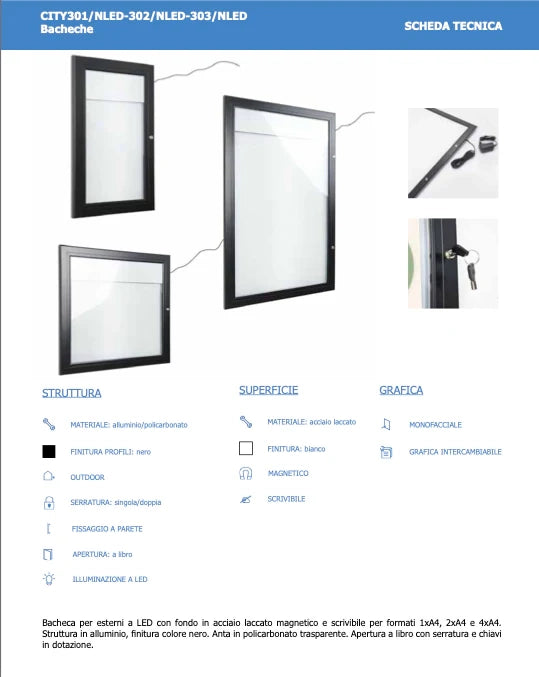 Bacheca per esterni porta Menu nera - 2 x A4 LED