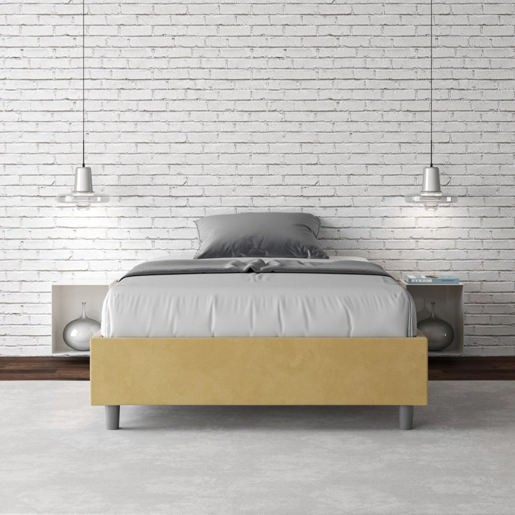 BS COM Letto una piazza e mezza con rete imbottito 130x190 microfibra ocra