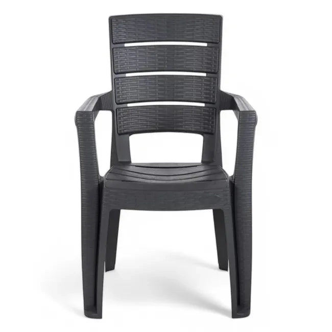 Sedia impilabile con braccioli Ayder in plastica effetto rattan ? 56x44x89 cm ? Colore antracite