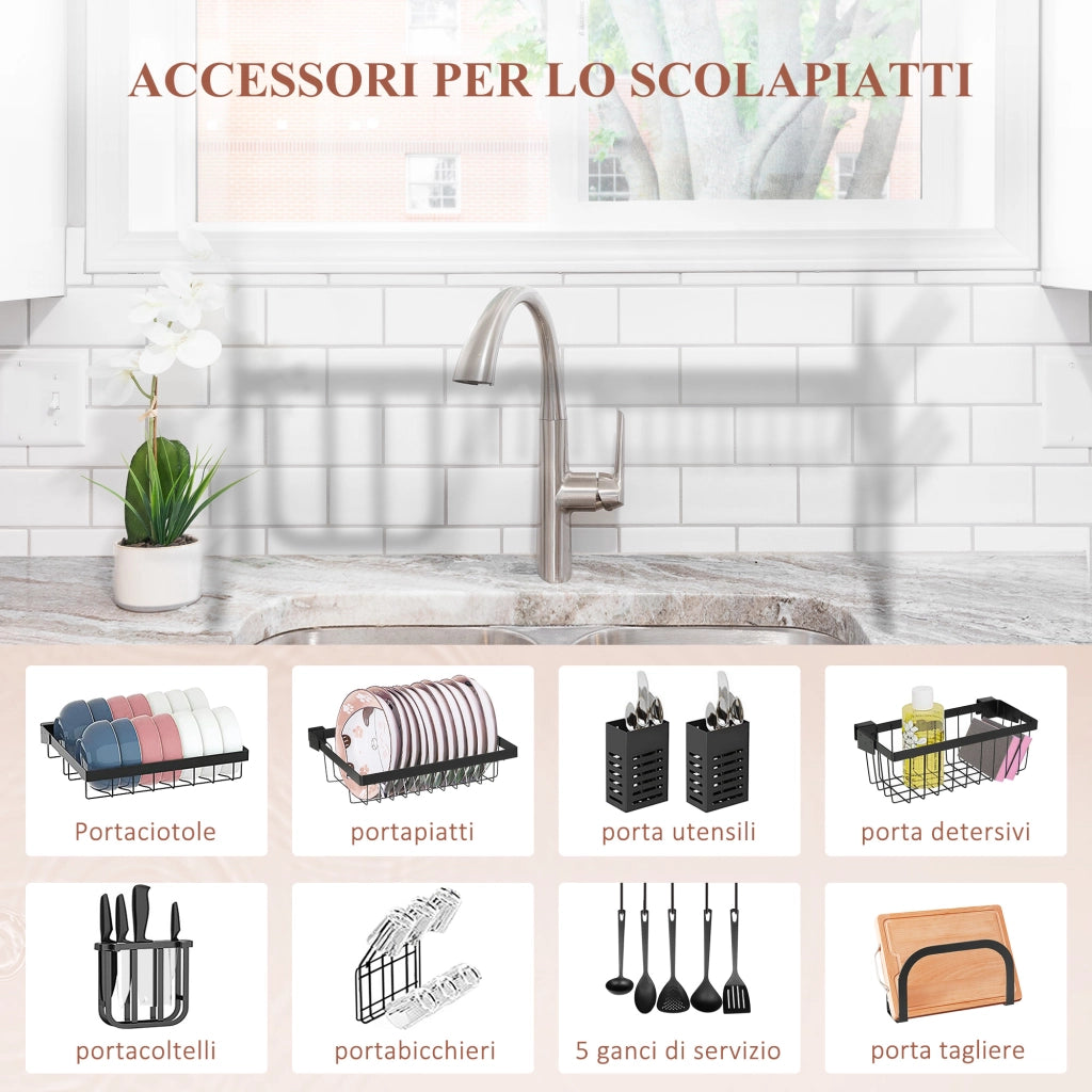 Scolapiatti Lavello Modulabile 2 Livelli ¨C zephmum ¨C Acciaio Nero 65x31.5x52.5 cm