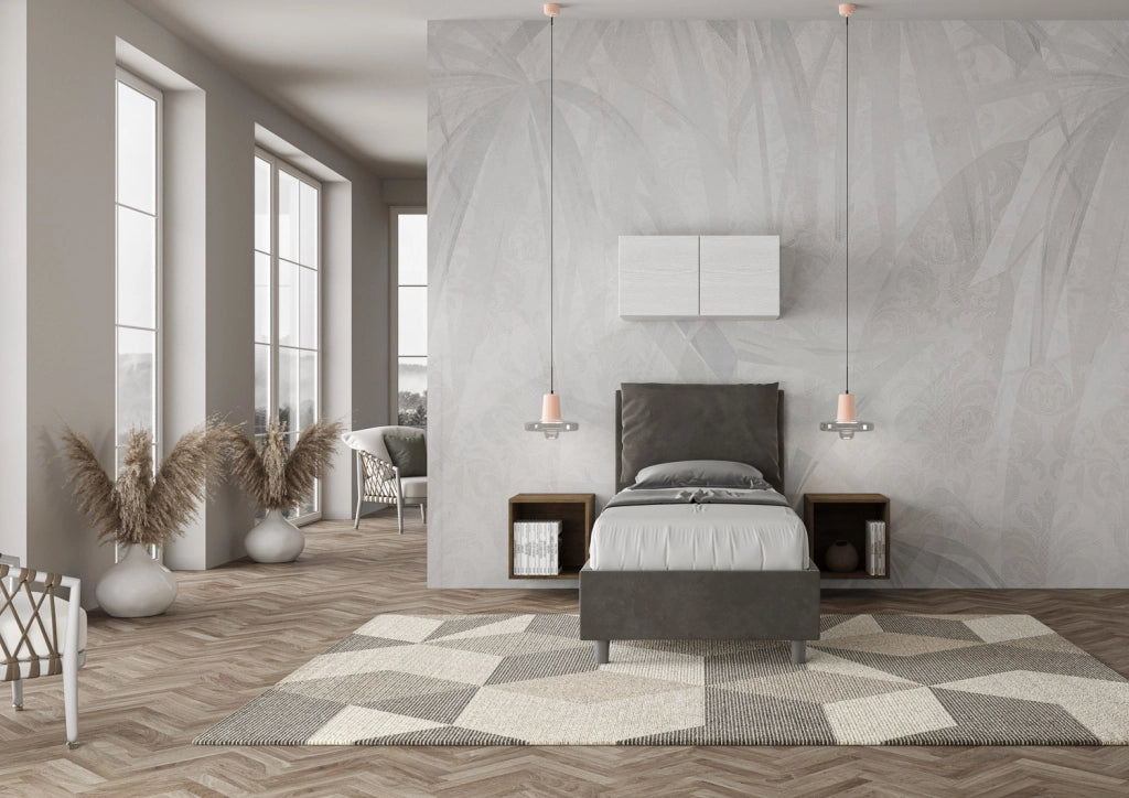 BS COM Letto singolo senza rete imbottito 90x210 microfibra grigio