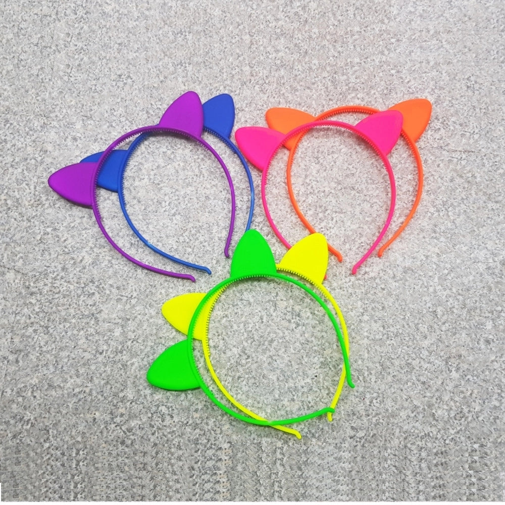 Trade Shop - 2 Cerchietti Frontino Orecchie Gatto Fluo Ferma Capelli Fermacapelli Plastica -