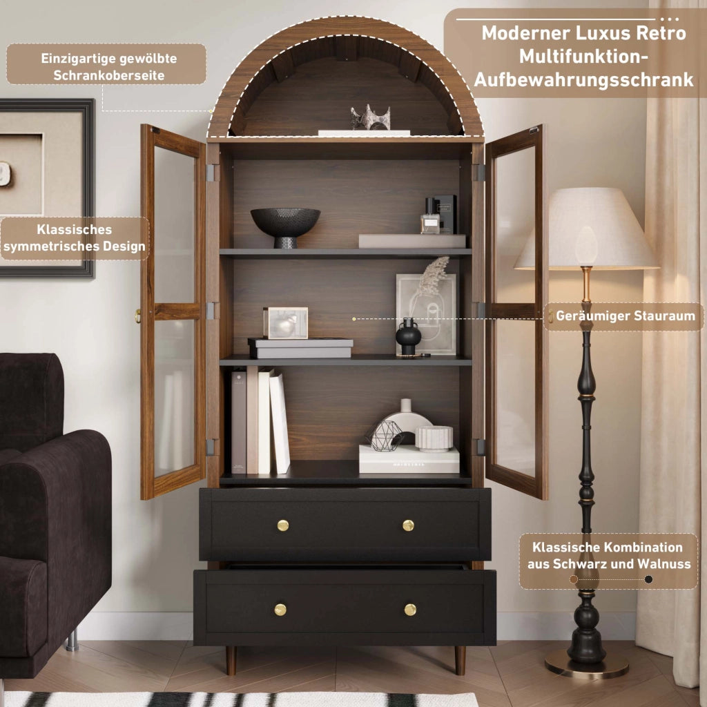 SIDEBOARD con ripiani regolabili 70x38x165 cm MDF e vetro noce