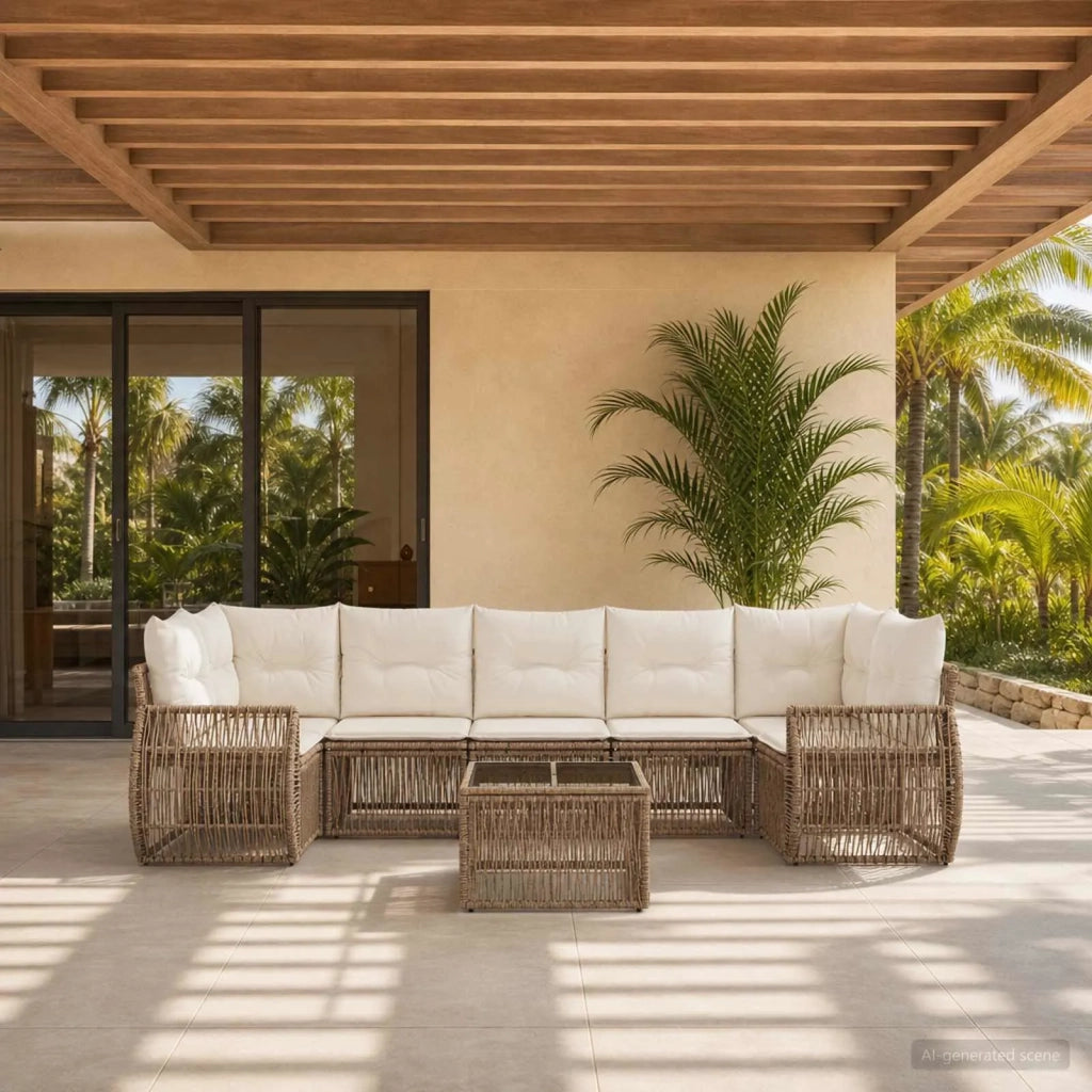 Set Divano da Giardino 8 pz Beige polyrattan 3435360
