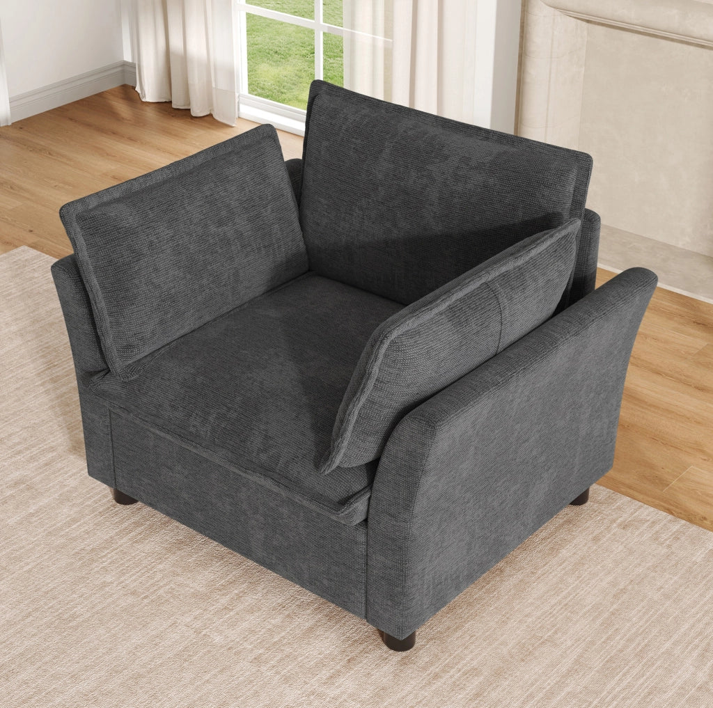 Poltrona singola moderna 90x81x87 cm in chenille grigia; con braccioli curvi e cuscini