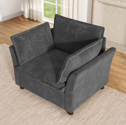 Poltrona singola moderna 90x81x87 cm in chenille grigia; con braccioli curvi e cuscini