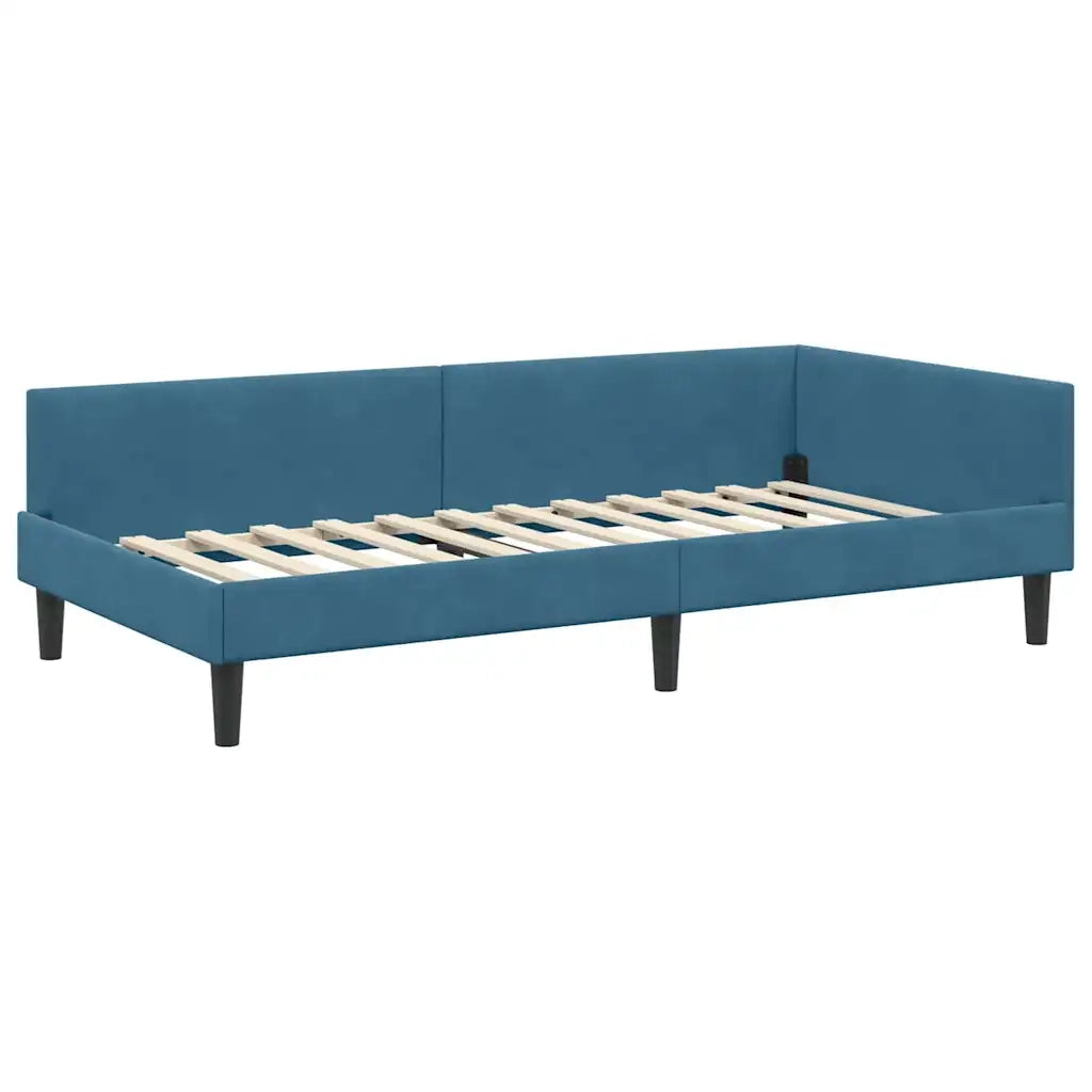Letto singolo | Letto per adulti | Cornice del letto ad angolo Blu 100 cm x 200 cm Velluto