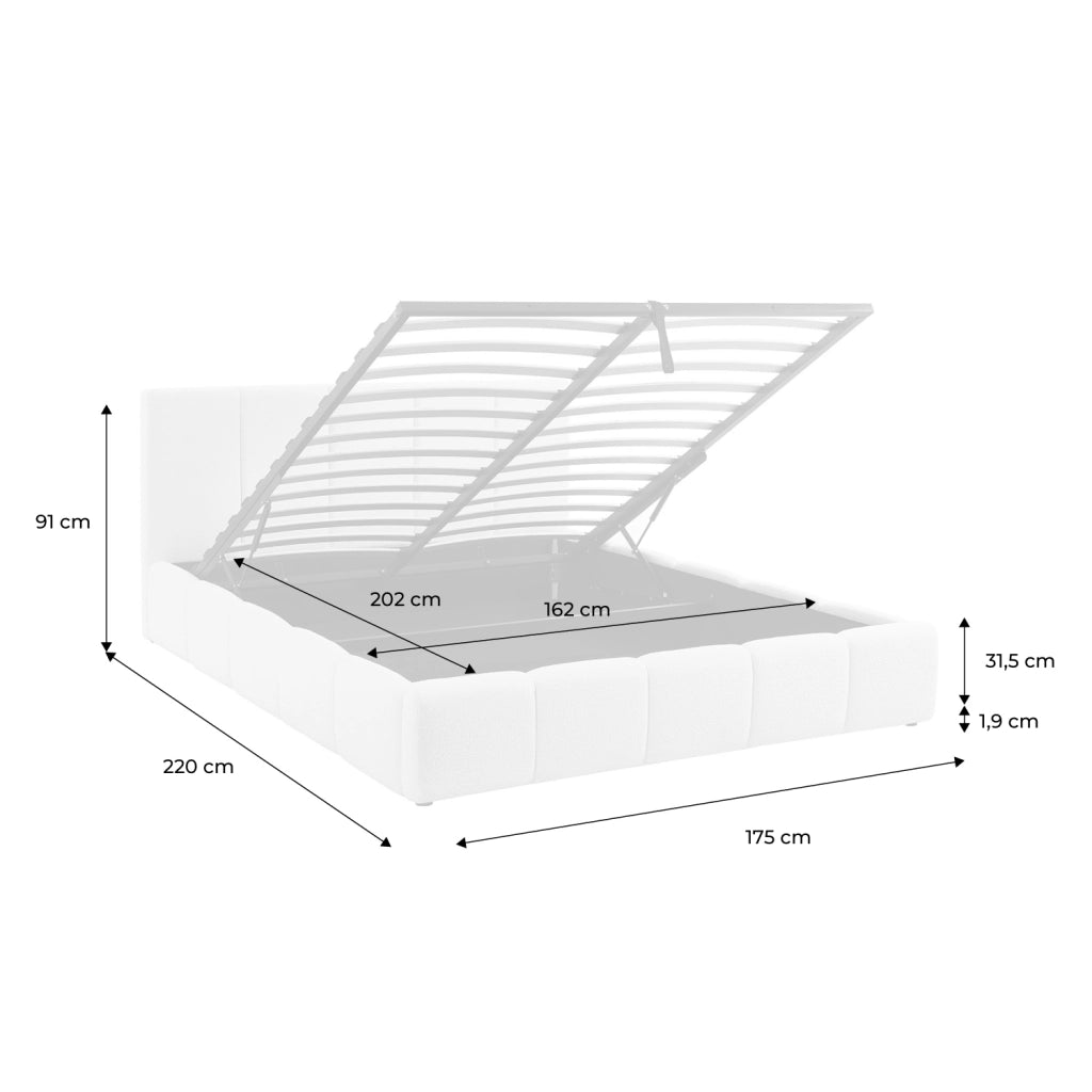 Letto contenitore con rete a doghe e testiera 160x200cm, bouclé ,