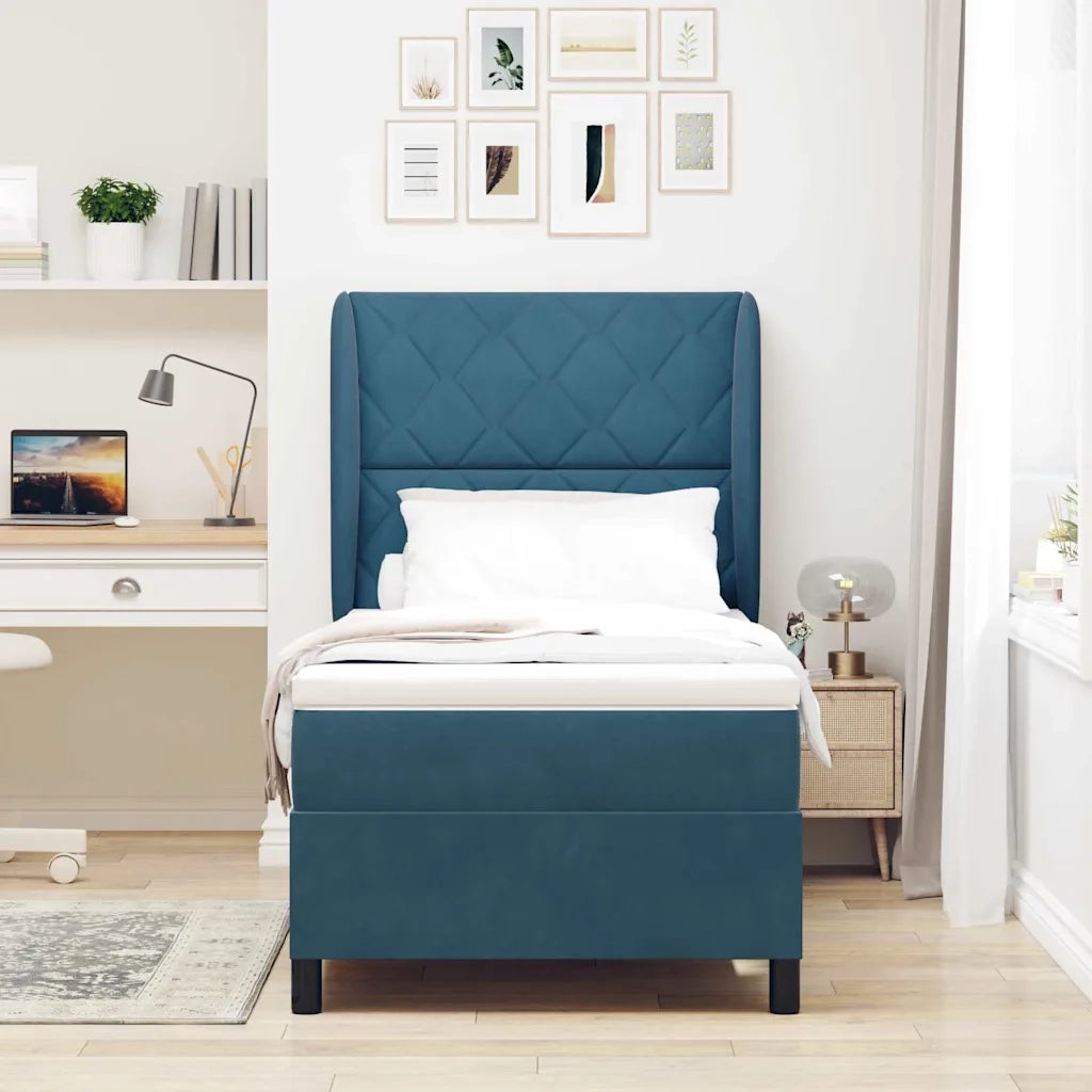 Letto a molle con materasso Blu Scuro 190 x 90 cm Velluto 3340962