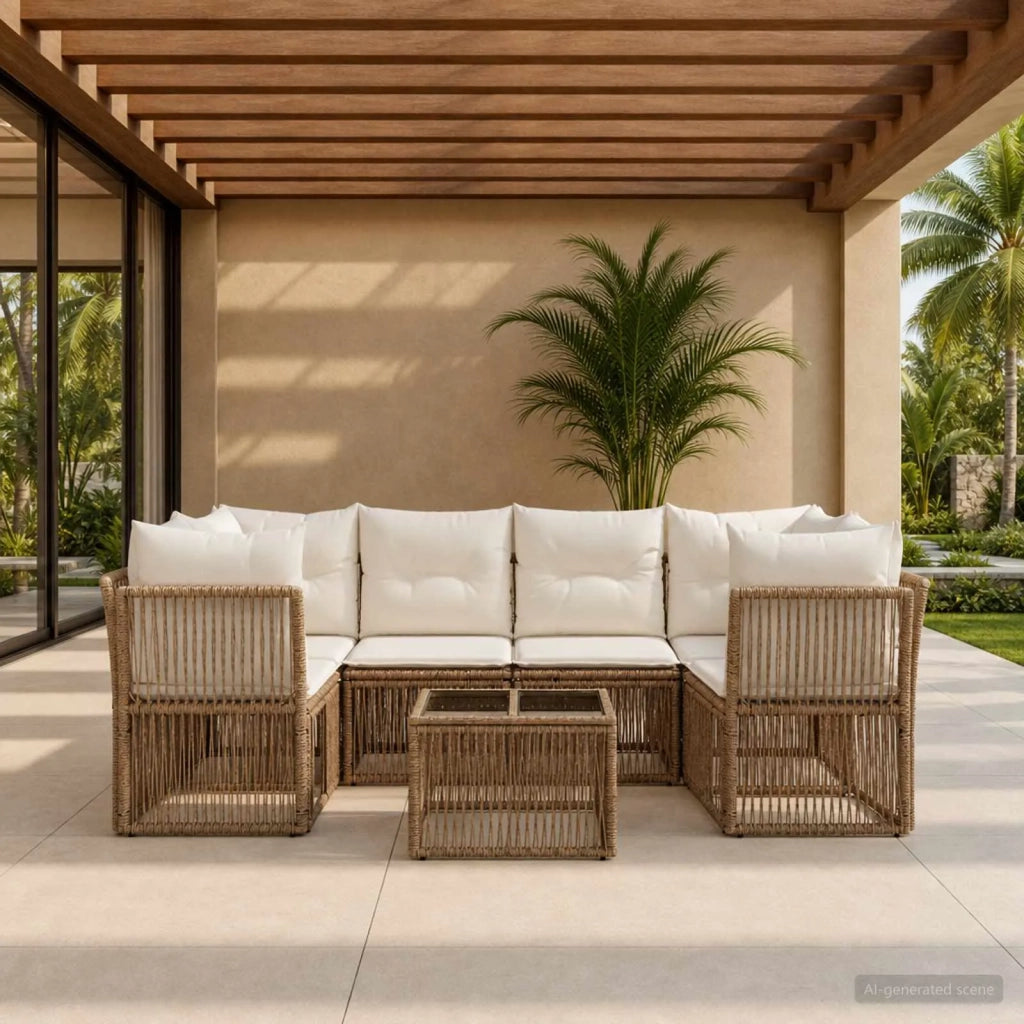Set Divano da Giardino 7 pz Beige polyrattan 3434139