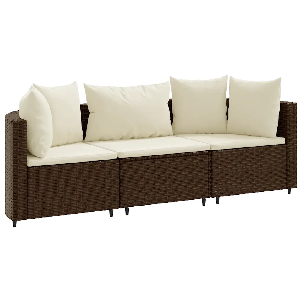 Set Divano da Giardino 3 pz con Cuscini Marrone in Polyrattan 3308449