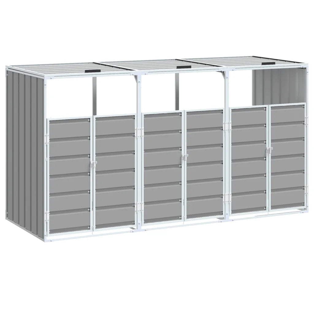 vidaXL Copribidone con Ruote per 3 Bidoni Grigio 216x81x115 cm Acciaio