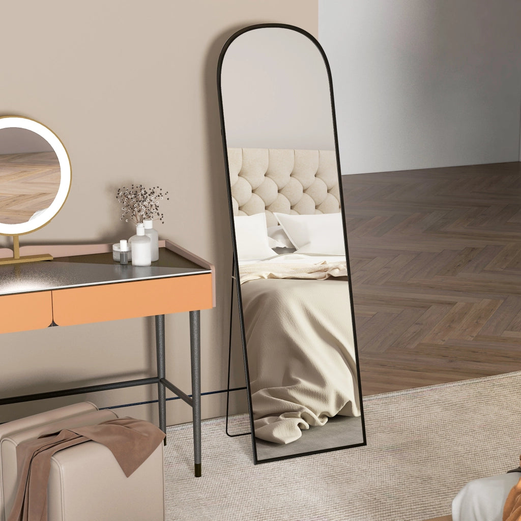 Specchio da Terra e Parete Moderno con Supporto Pieghevole 50x170 cm in Lega di Alluminio Nero
