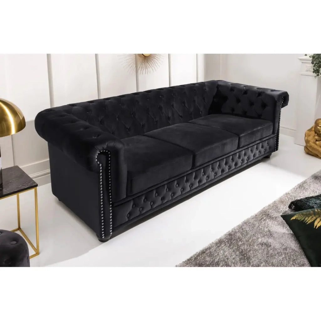 Divano diritto EDGAR – Nero – 3 posti – Velluto stile barocco