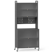 Armadio cucina 6 livelli buffet credenza, Porte ribalta supporto microonde pannello forato ganci Grigio