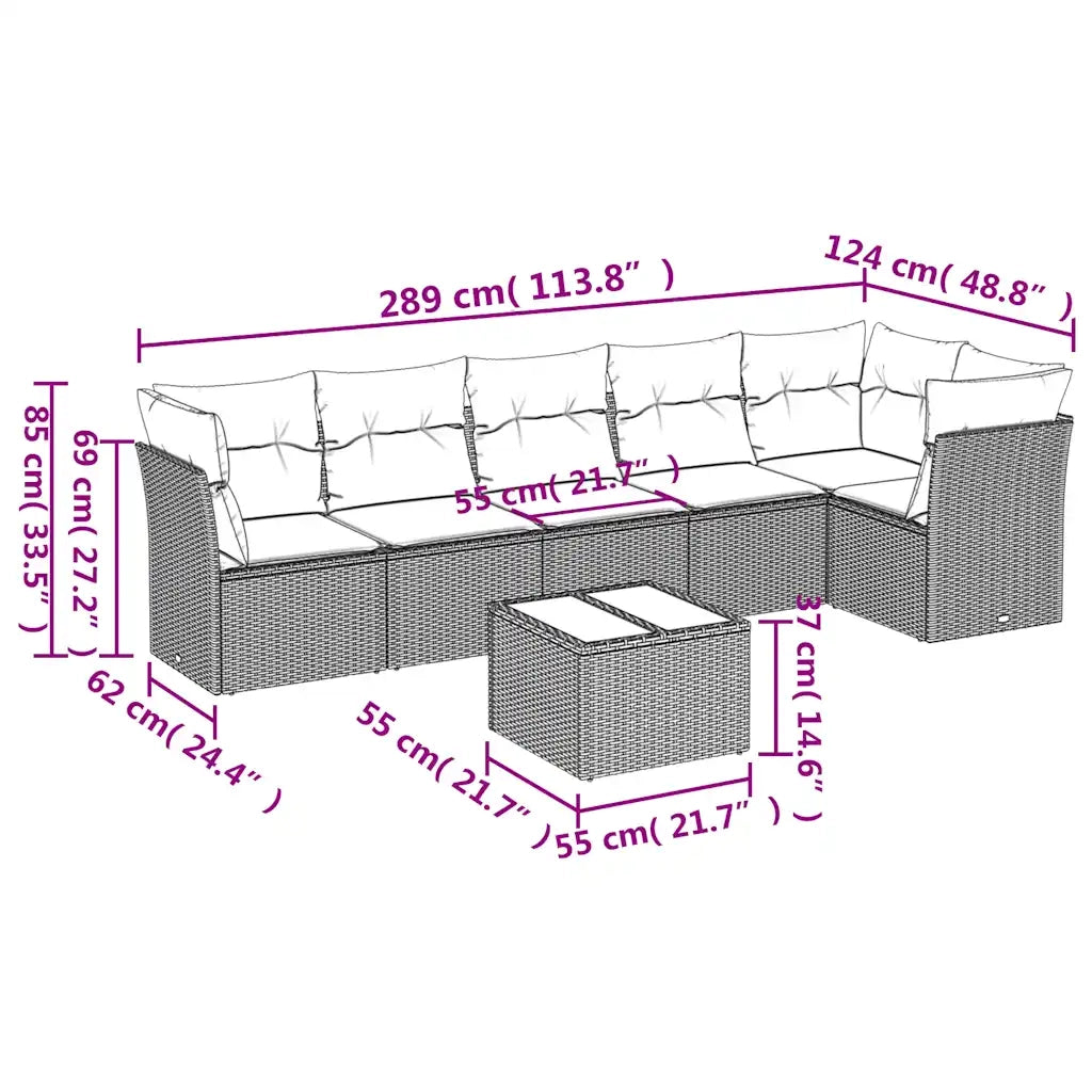 Set Divani da Giardino 7 pz con Cuscini Marrone in Polyrattan 3249512