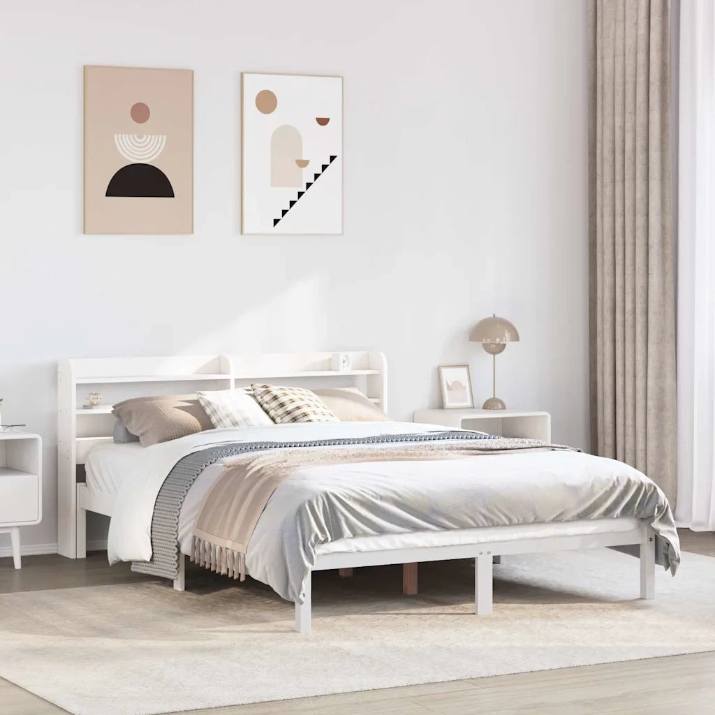 Letto senza Materasso-Struttura Letto Bianco 135x190 cm Legno Massello di Pino 370678