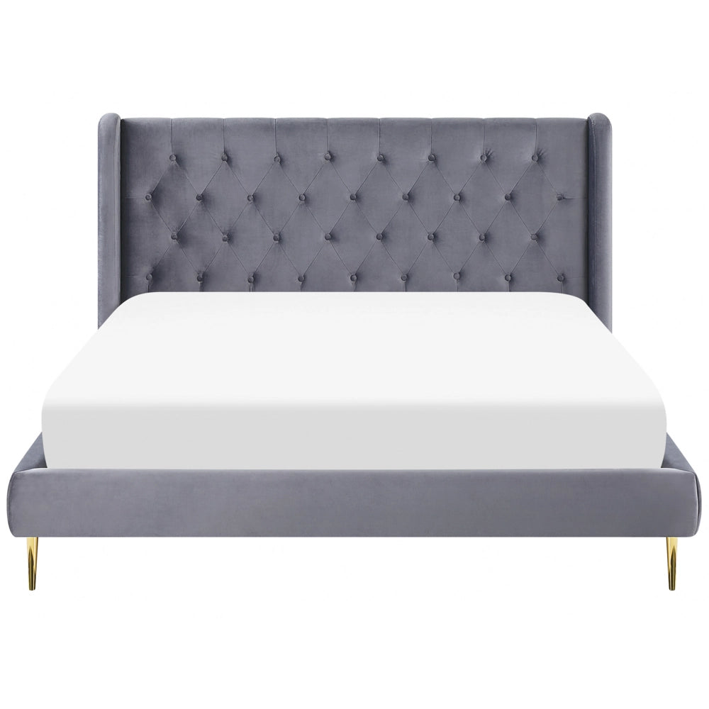 Letto matrimoniale in velluto grigio 140 x 200 cm design moderno