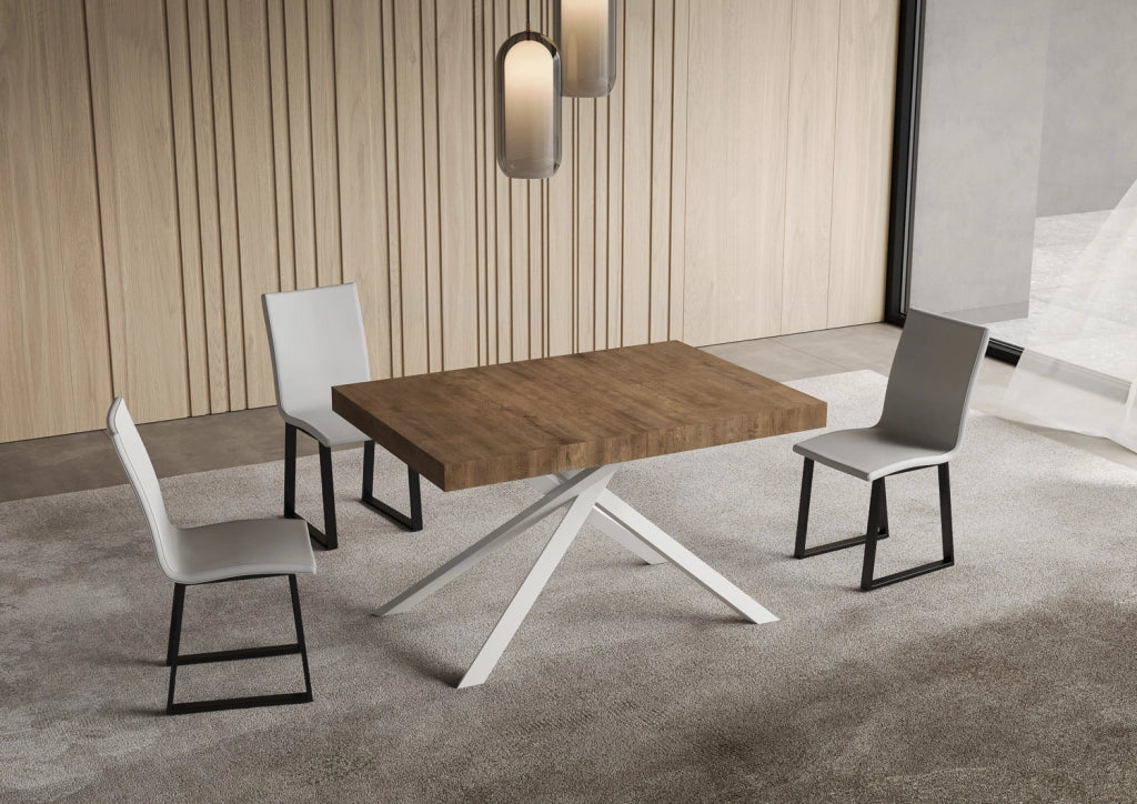Tavolo allungabile 120/204x80 cm Niket noce gambe bianche