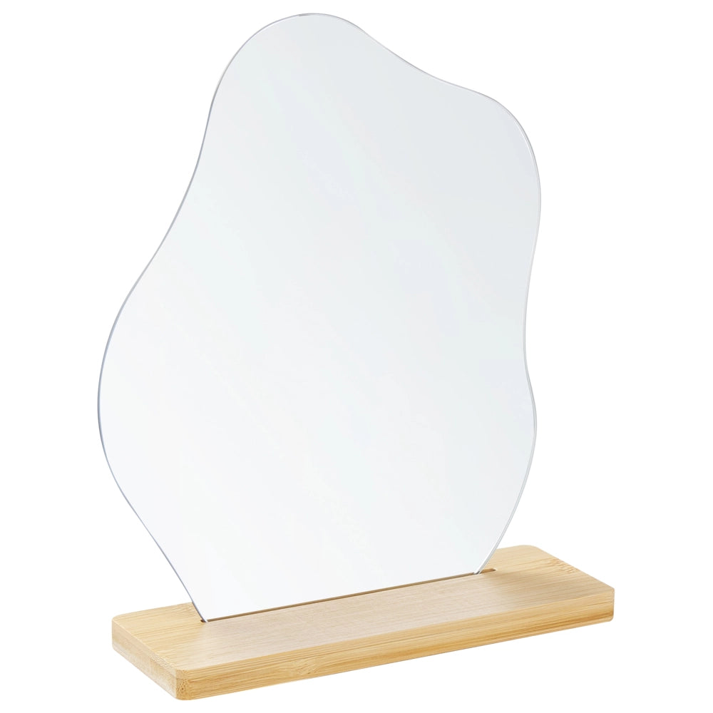 Specchio decorativo bordi irregolari con supporto in bambù 22 x 19 cm moderno glamour