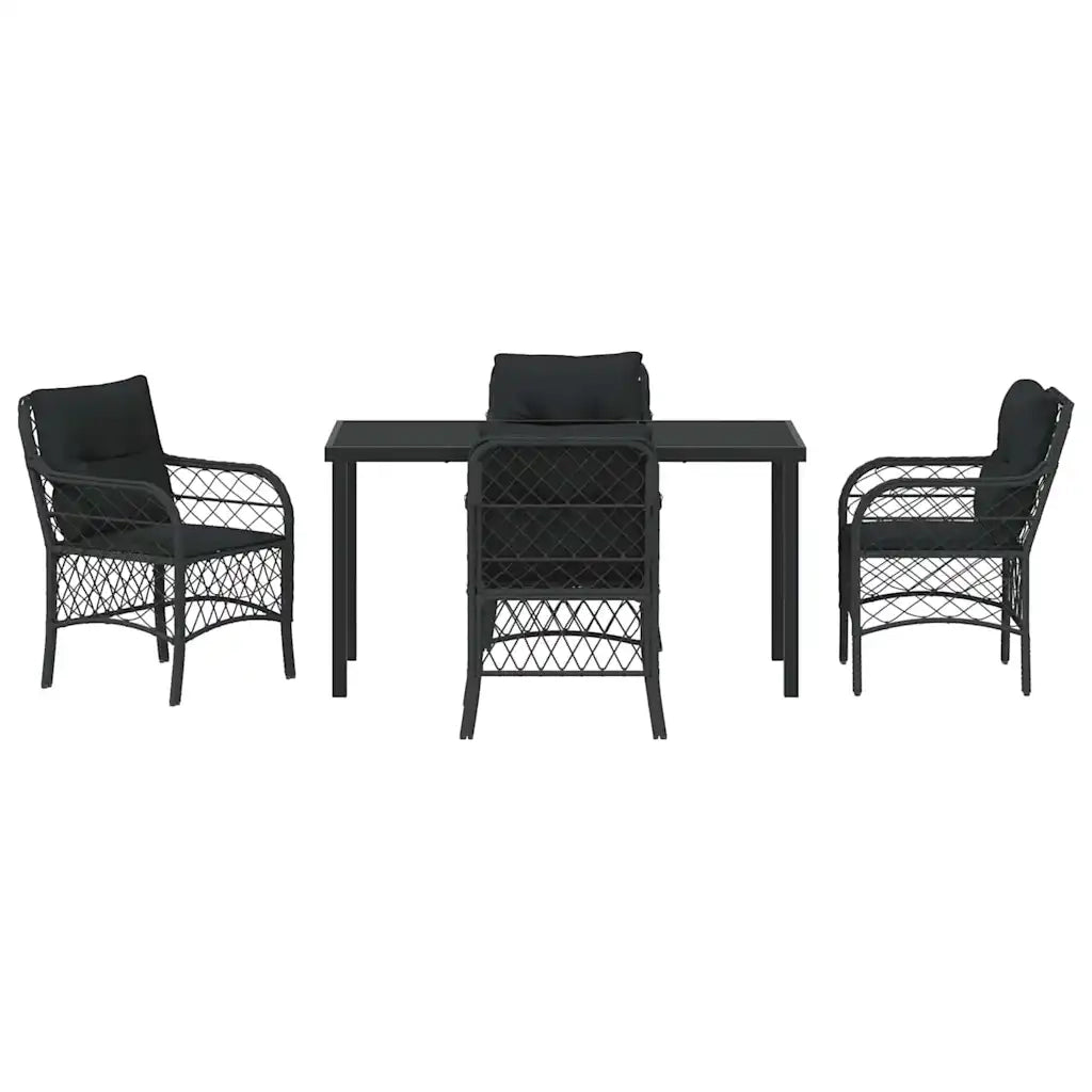 Set da Pranzo per Giardino con cuscino 5 pcs Nero polyrattan