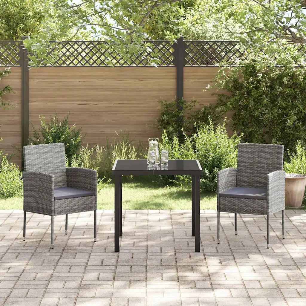 Set da Pranzo per Giardino con cuscino 3 pcs Grigio polyrattan 3380057
