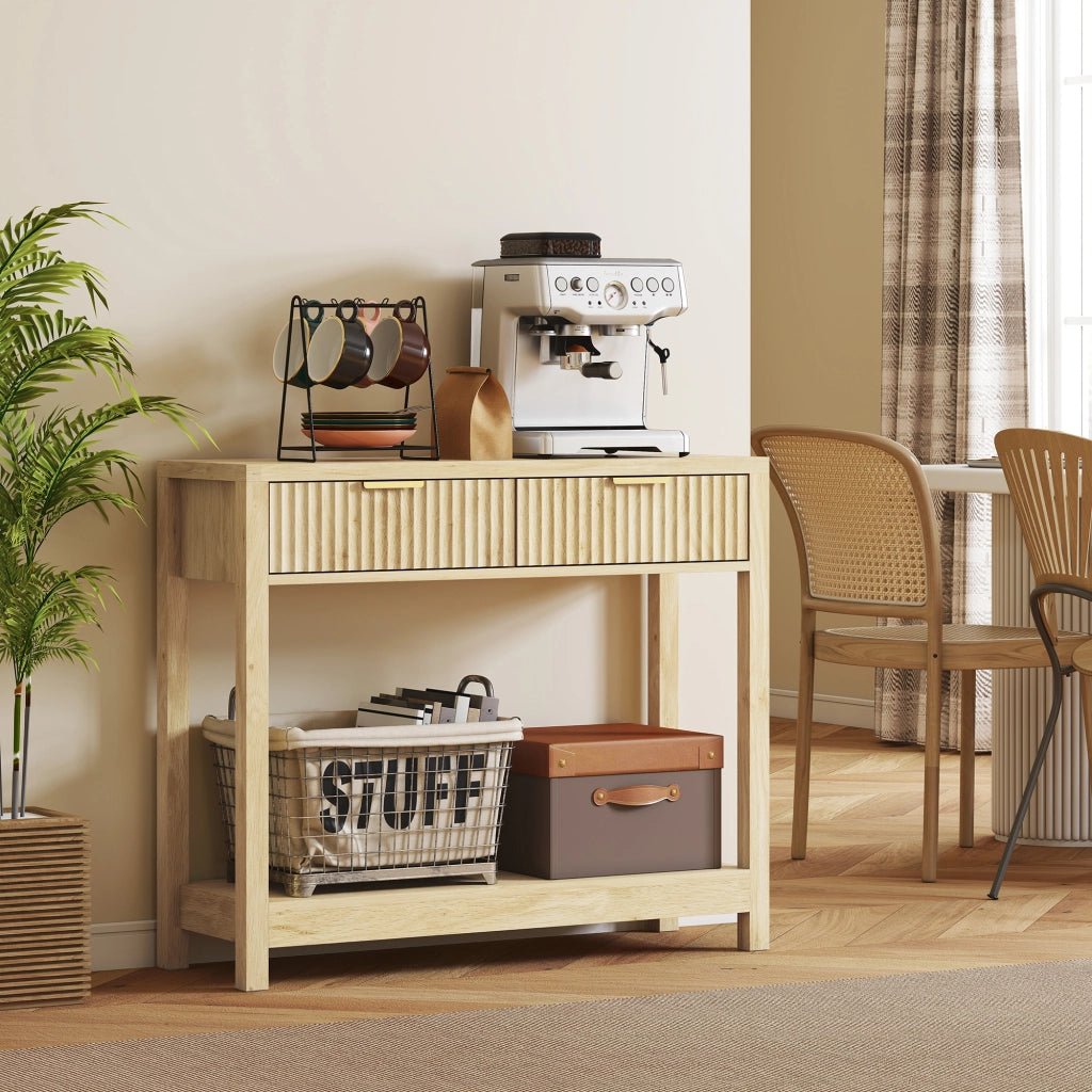 Console con 2 cassetti e ripiano ¨C zephmum ¨C legno naturale 90 cm