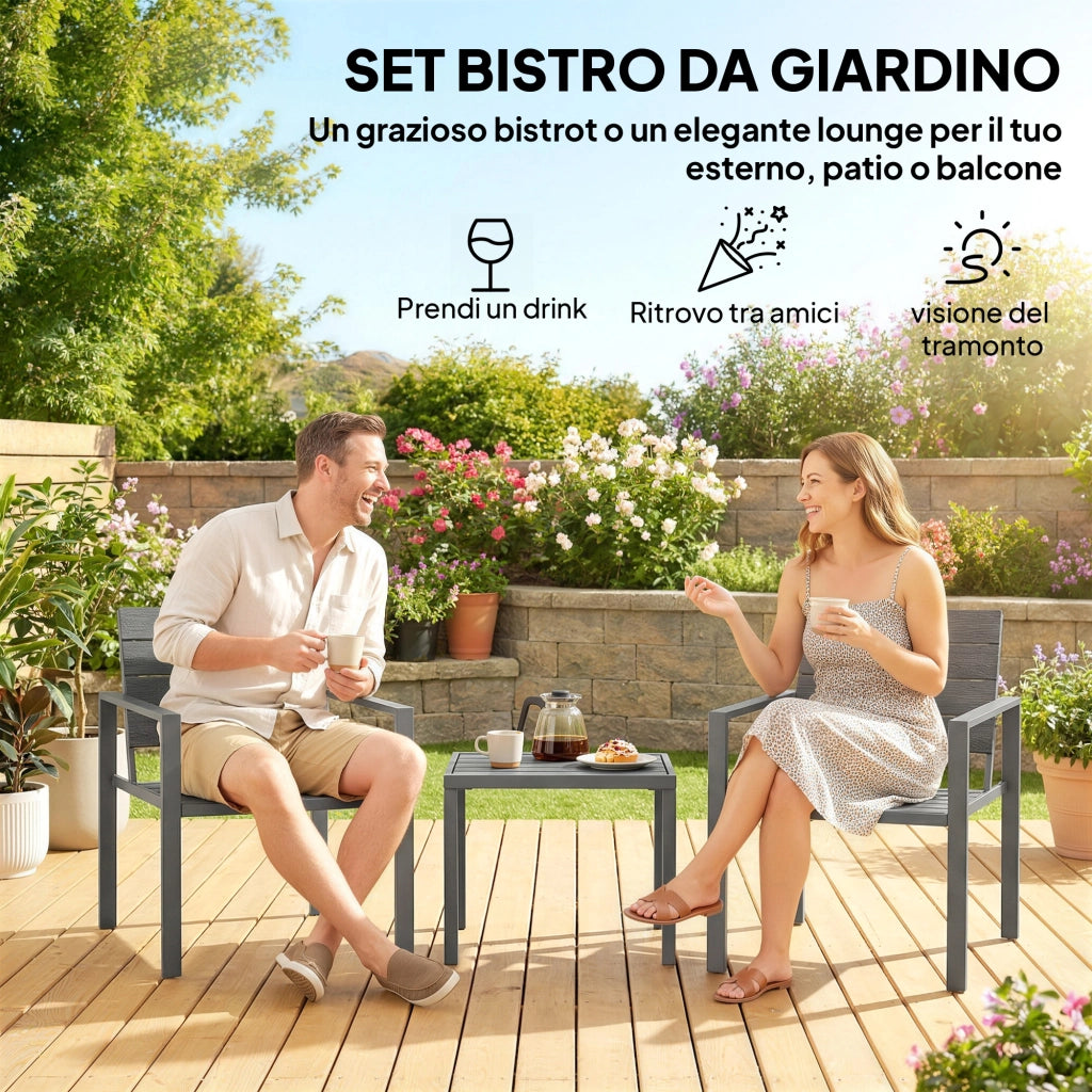 Set Giardino con Sedie e Tavolino ¨C Minimal ¨C Grigio Scuro HDPE Metallo