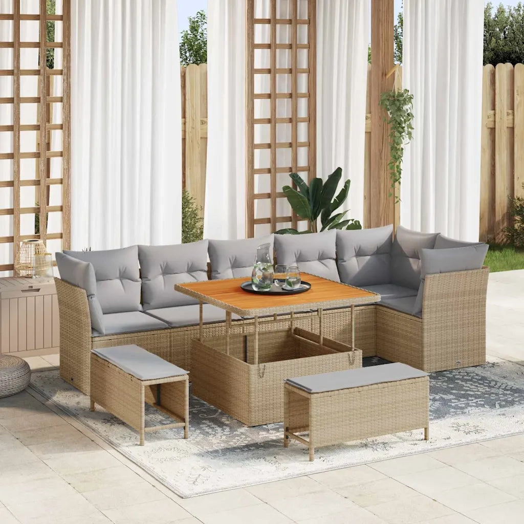 Set Divano da Giardino 9 pcs Beige polyrattan