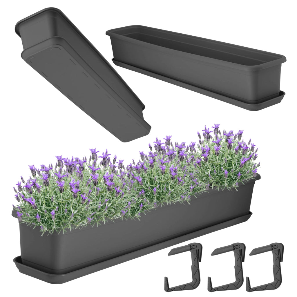 Vaso da fiori rettangolare KADAX per balcone, 80 cm, con supporto e manici.