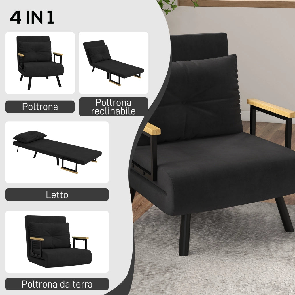 Poltrona Letto Reclinabile con Cuscino ¨C Minimal ¨C Nero 63x73x81 cm