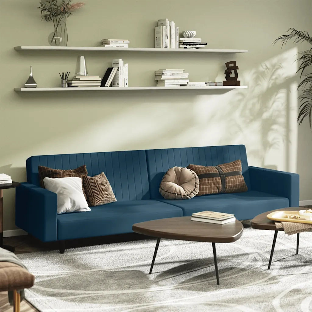 Divano letto | Sof¨¤ letto | Letto singolo a 2 Posti Blu in Velluto
