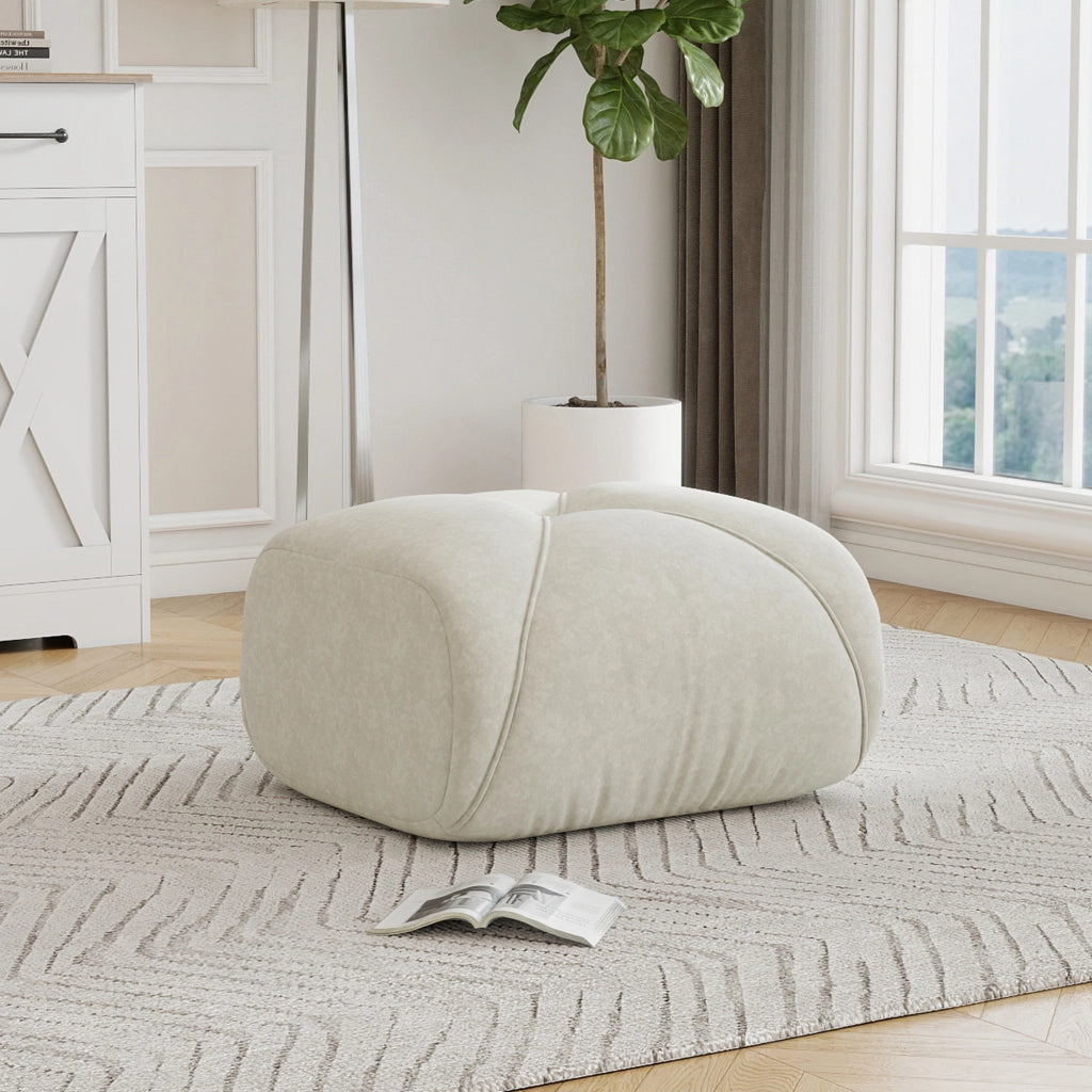 Pouf Ottoman in Chenille Beige Chiaro