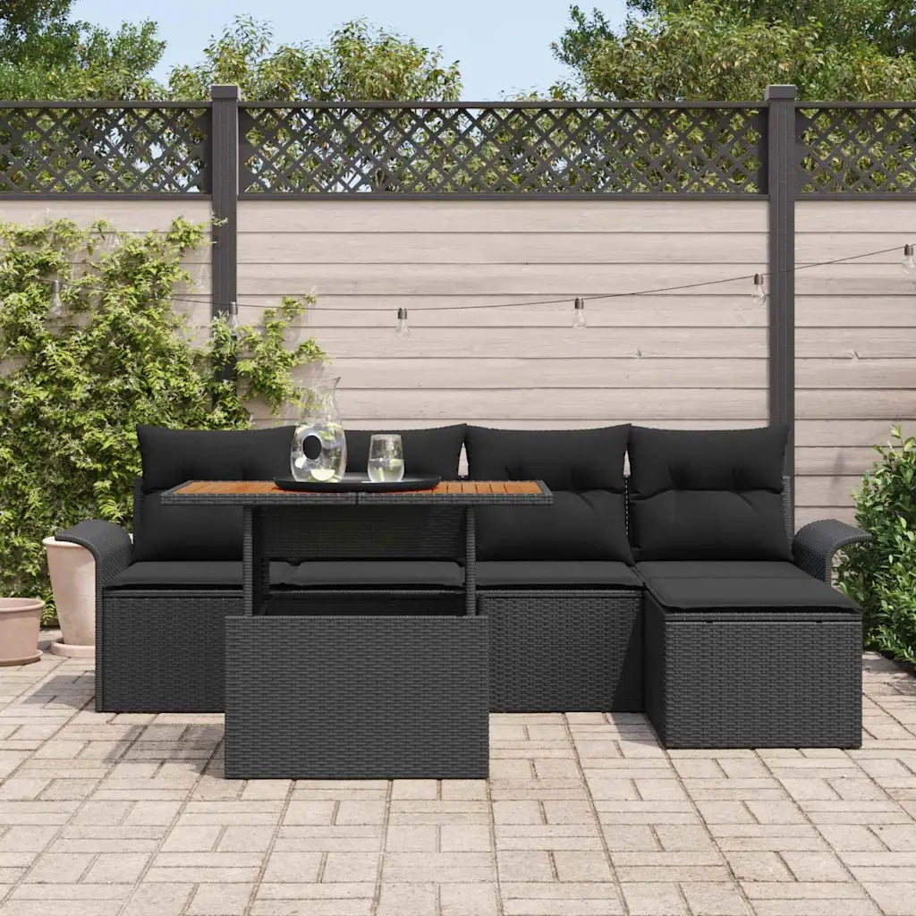 Set Divano da Giardino con archiviazione 6 pcs Nero Poly Rattan 3358060